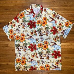 Disney Park Hawaiian Surf Shirt Mens XL Short Sleeve Floral Mickey Goofy Donald